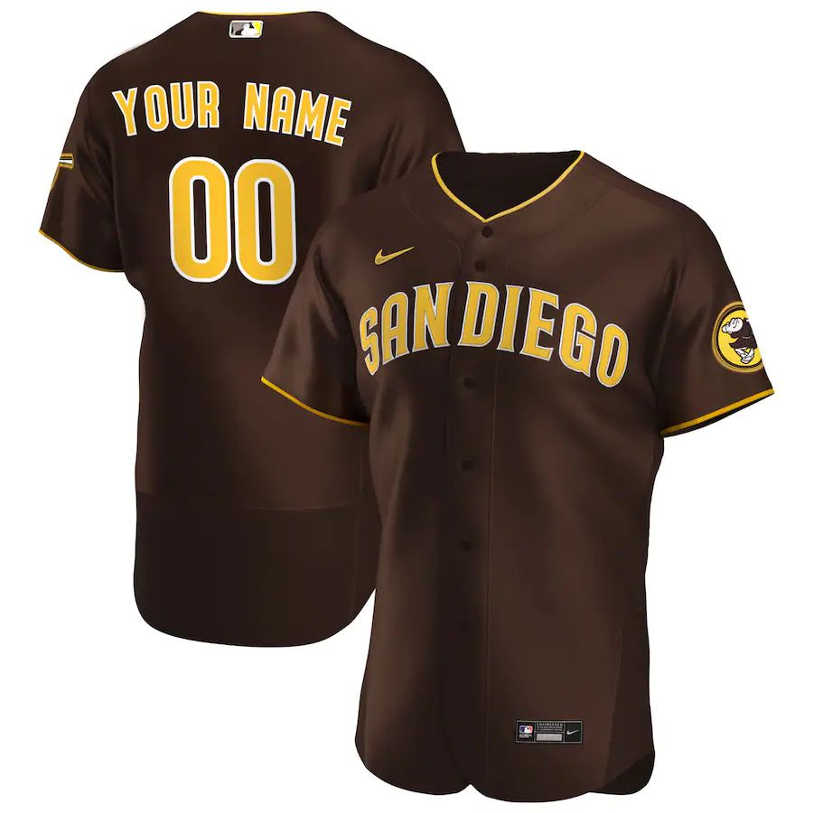 Mens San Diego Padres Nike Brown Road Official Authentic Custom MLB Jerseys->->Custom Jersey